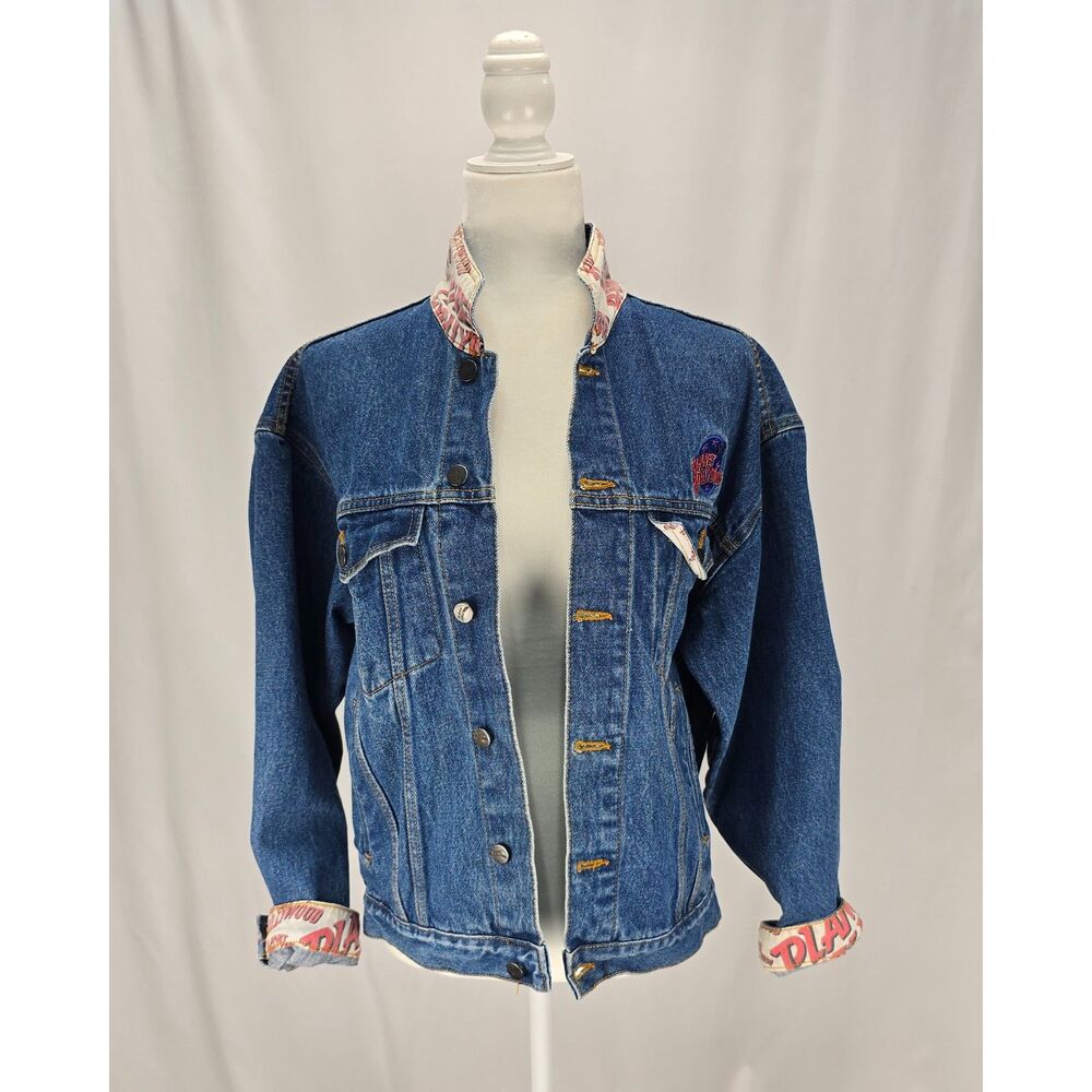 Unisex Vintage 90s Planet Hollywood Blue Jean Denim Jacket SZ MED Washington, DC